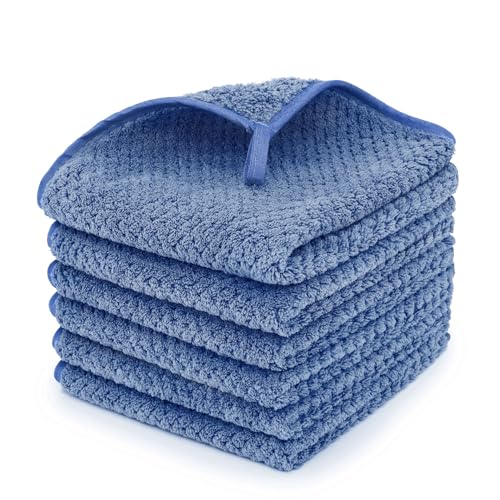 6 Pack Washcloth Set Towels - Quick Drying & Absorbent Microfiber Gym Towels 13x13 inches - Lightweight & Thin Yoga Towels - Multi-Purpose Camping Towels for SPA, Hotel & Bathroom, Blue
