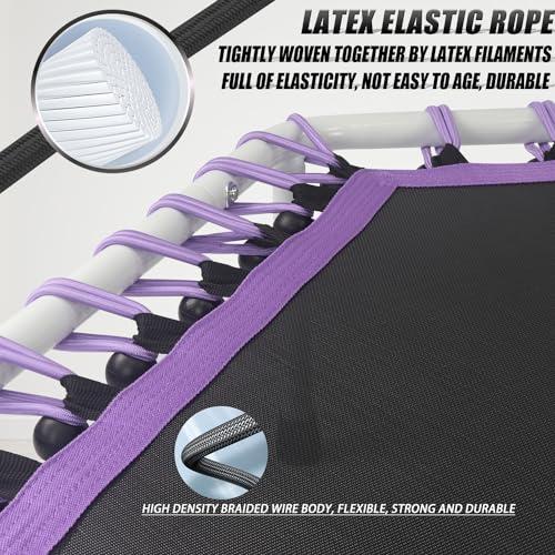 Newan 48'' Fitness Trampoline with Adjustable Handle Bar, Silent Trampoline Bungee Rebounder Jumping Cardio Trainer Workout for Adults - Max Limit 330 lbs - color: Purple