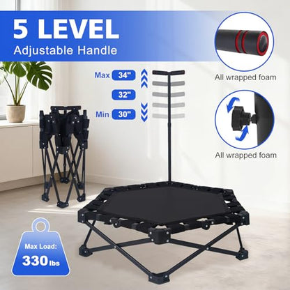Foldable Trampoline, Fitness Rebounder Trampoline with 5-Level Adjustable Foam Handle, Quiet and Stable Exercise Trampoline for Kids Adults, Indoor/Outdoor Mini Trampoline