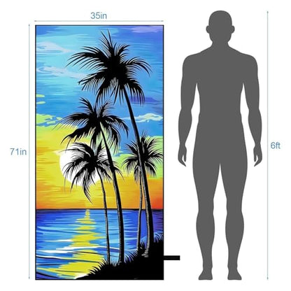 Oversized Microfiber Beach Towel Thin, Blue Sunset Seaside Double Sided Printed Towel 1PC, Large Soft Absorbent Compact Beach Towels for Men Women Adult, Summer Beach Pool Swim Rafts Bath, 35"x71" - style: Blue Sunset Seaside