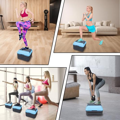 16" x 16" High Aerobic Step Aerobics Stepper Platform with 4 Risers, Exercise Workout Stepper, Home Gym Equipment, Fitness Step Platform, Adjustable Aerobic Stepper - color: Black+Blue