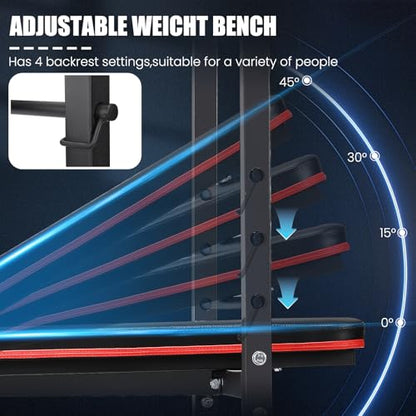 OPPSDECOR 661LBS Weight Bench Set, 8 in 1 Adjustable Bench Press with Squat Rack Leg Extension & Leg Curl Foldable Workout Bench with Safety Bar Catches Standard Weight Training Benches for Home Gym