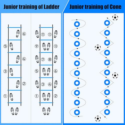 2 Pack Agility Ladder, Soccer Speed Training Equipment Set with Total 26 ft Agility Ladder, 12 Cones, 4 Adjustable Hurdles, Jump Rope, for Soccer, Basketball, Football, Kids, Youth, Adults - color: 2.Blue