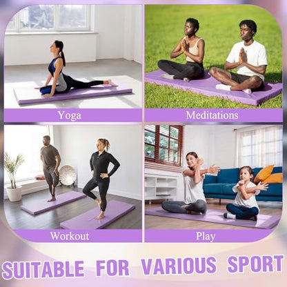 Lyrow 2 Inch 72"x24" Thick Foldable Yoga Mat with Carry Strap, Non-slip Portable Foam Gym Mat for Yoga, Pilates and Stretching - color: Lavender Purple