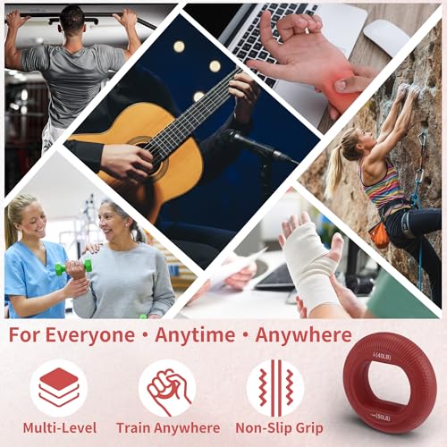 Hand Grip Strengthener, Fingers Exerciser - Silicone Rings for Muscle Training Sports Rock Climbing Finger Rehabilitation,6 Resistance Levels - color: Red(40/50LB)