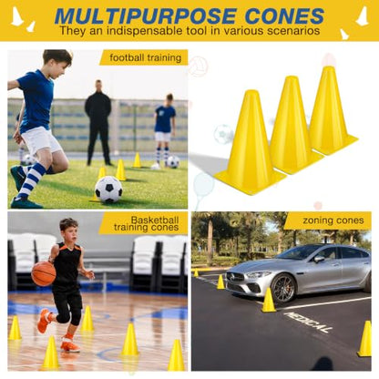 12pcs Cones 9 Inch Soccer Cones and Plastic Traffic Cones, Durable Cones for Sports Training, Ideal for Soccer, Basketball, Football, Skating, and Agility Drills Practice - color: yellow