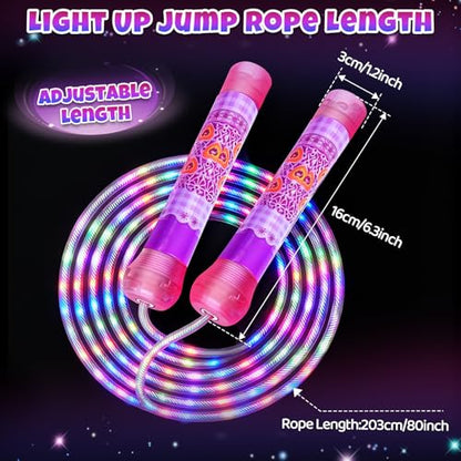 Led Jump Rope for Girls Kids -Glowing Jump Ropes Flashing Colorful Exercise Skipping rope Light Up Luminous Adjustable Skipping Ropes for Girls Boys Women Fitness Weight Loss