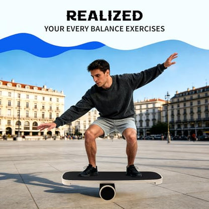 Wooden Balance Board for Adults, 350lbs Capacity Surf Balance Trainer with Anti-Slip Surface, Skateboard Snowboard Training Equipment for Core Strength & Balance Control
