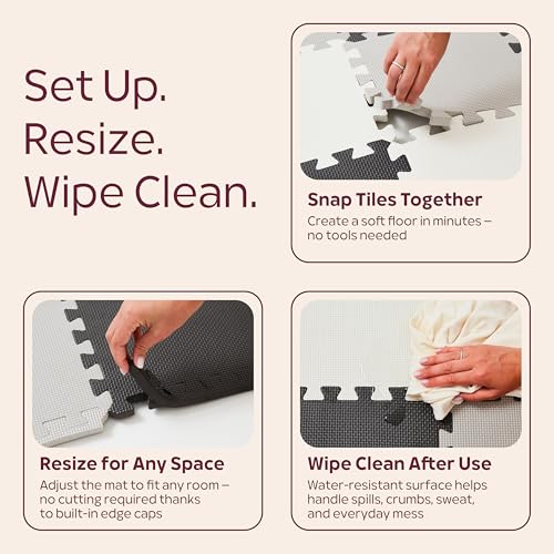 Foam Play Mat for Floor - 36 Interlocking Tiles 71x71 in, 0.6" Thick Puzzle Mat for Baby, Toddler & Home Gym, Cross-Texture EVA Foam, Edge Borders Included, Black White Gray