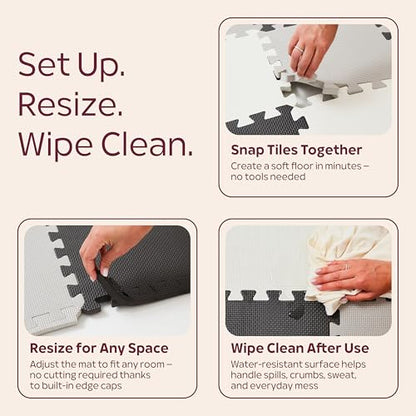 Foam Play Mat for Floor - 36 Interlocking Tiles 71x71 in, 0.6" Thick Puzzle Mat for Baby, Toddler & Home Gym, Cross-Texture EVA Foam, Edge Borders Included, Black White Gray