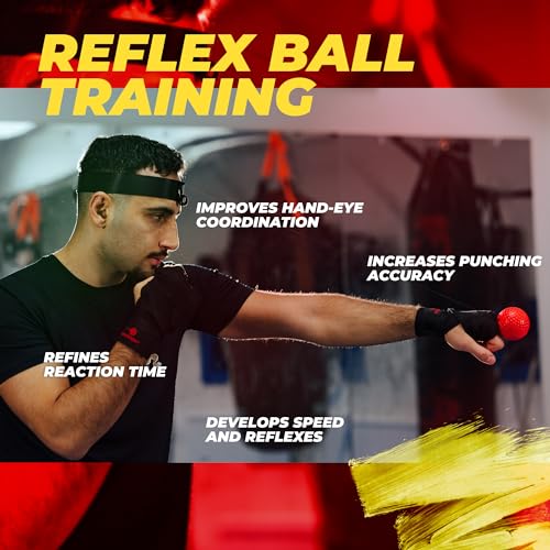 Boxing Reflex Ball for Adults and Kids - React Reflex Balls on String with Headband, Carry Bag and Hand Wraps - Improve Hand Eye Coordination, Punching Speed, Fight Reaction - style: Adults