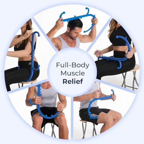 Deep Tissue Back & Neck Massager - Back Massager Stick for Pain Relief, Muscle Knot Remover, Trigger Point Massage Tool for Full Body, Shoulders, Legs - Pressure Point Massage Tool (Blue)