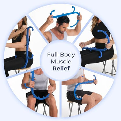 Deep Tissue Back & Neck Massager - Back Massager Stick for Pain Relief, Muscle Knot Remover, Trigger Point Massage Tool for Full Body, Shoulders, Legs - Pressure Point Massage Tool (Blue) - color: Blue
