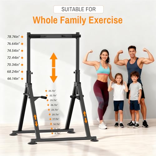 Foldable Power Tower Dip Station Pull Up Bar, Multifunction Triangular Structure Pull Up Station Home Gym Strength Training Workout Equipment