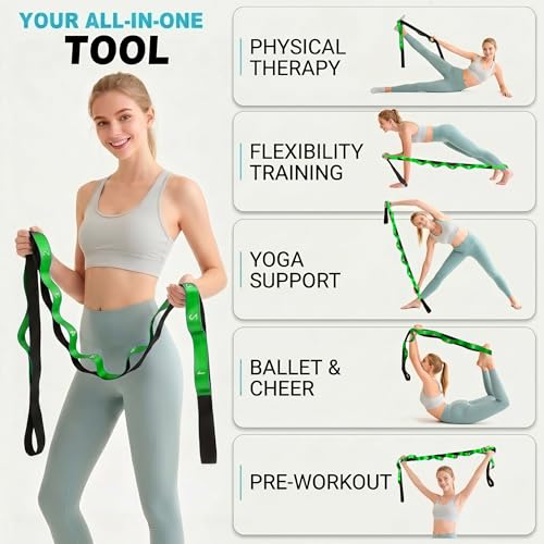 Stretching Strap with Loops for Physical Therapy,Yoga Strap for Stretching,Home Workout,Pilate & Flexibility Training,Non-Elastic Exercise Stretch Band for Hamstring,Leg Stretcher Belt,Flexibility Fascia