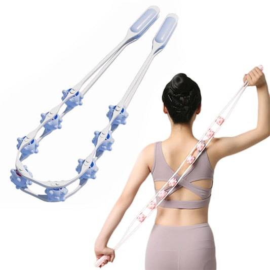 Manual Back Massage Roller Rope, Handheld Massage Ball Roller Anti Cellulite Massage Roller, Fascia Roller Manual Massage Strap for Back Neck Shoulder Waist Leg Muscle Exercise Massage Roller (Blue) - color: Blue
