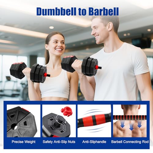 Adjustable Weights Dumbbells Set, Non-Rolling Adjustable Dumbbell Set, Free Weights Dumbbells Set Hexagon, Weights Set for Home Gym, 44 Lbs