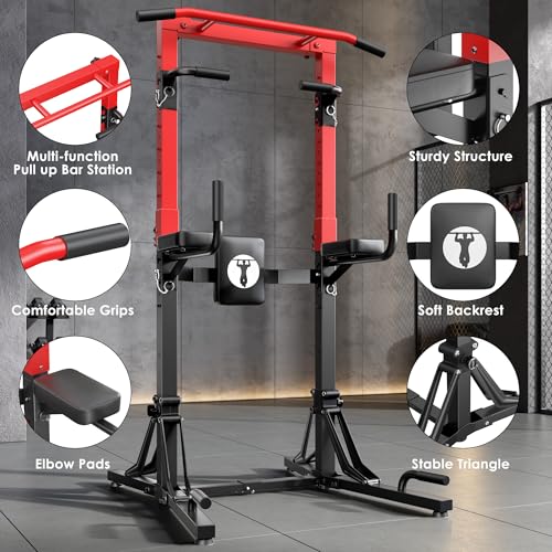 SogesPower Foldable Power Tower Pull Up Bar Station,FreeStanding Dip Bar
