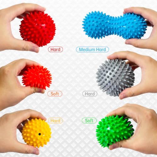 6-Pack Spiky Massage Balls Set, Hard Medium Soft Massage Ball for Feet