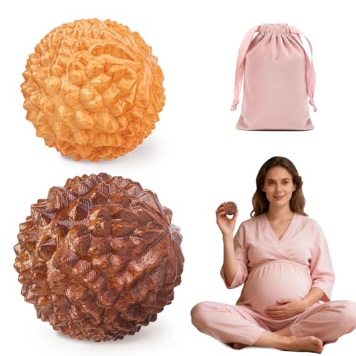 Massage Birthing Ball for Labor Pain, Wooden Birth Ball for Moms Pain Relief, 2 PCS Spiky Massage Balls for Natural Labor and Delivery Essentials - color: Cedarwood Ball