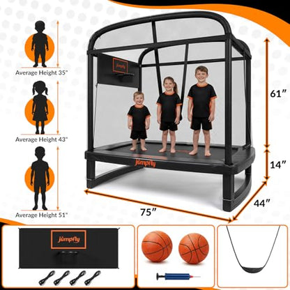 Toddler Trampoline,6FT Rectangle Trampoline with Swing & Basketball Hoop for Kids,Indoor & Outdoor Small Trampoline with Enclosure,Astm Approved