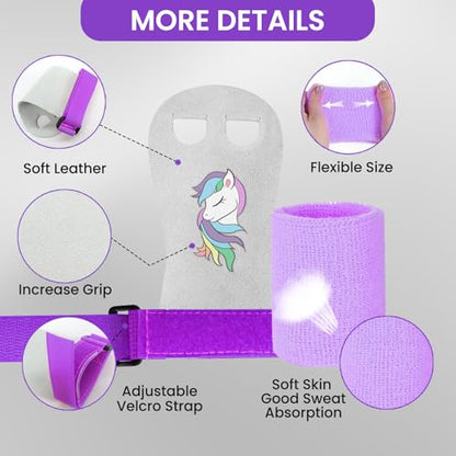 Amrta Gymnastics Grips with Wristbands for Girls 2 Pair - color: Pony&Never Give Up, size: Medium