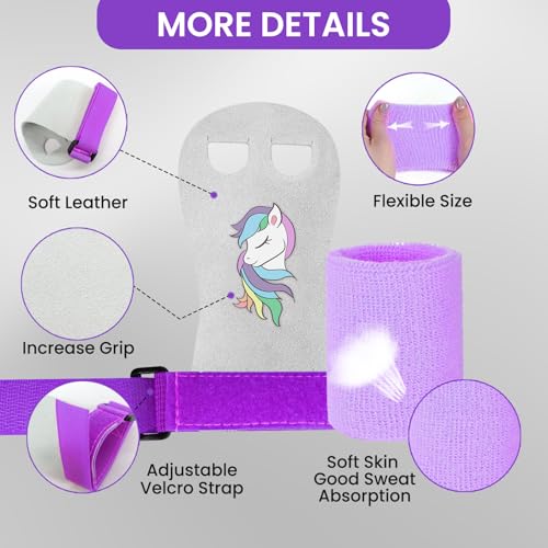 Amrta Gymnastics Grips with Wristbands for Girls 2 Pair - color: Pony&Never Give Up, size: X-Small