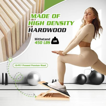 Calf Stretcher Slant Board，Wooden Portable Incline Board and Calf Stretcher, Stretch Board for Stretching Tight Calves or Plantar Fasciitis, Strength Training Equipment Leg Exercise Machines