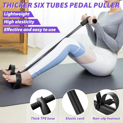 17 Pcs Home Pilates Kit with Resistance Bands 6 Tube Pedal Puller Resistance Band Set for Women Weight Loss Leg Training Workout Equipment Gym Exercise Equipment Beginners Yoga - color: Black