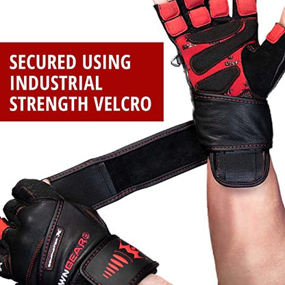 Weightlifting Gloves for Gym Fitness Crossfit Bodybuilding - Workout Gloves for Men & Women - Dominator Leather Crossfit Cross Training Gloves Wrist Strap Wrap - Best Weight Lifting Gloves with Wrist Support for Heavy Lifting - 1 Year Replacement Warranty