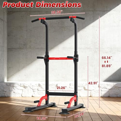 ZENOVA Pull Up Bar Dip Bar Power Tower Workout Dip Station Height Adjustable Free Standing Chin Up Bar for Men Women Teens 300LBS Weight Capacity
