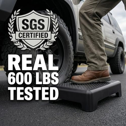 Bed Step for High Beds Adults - 3.35" Barefoot-Comfortable TPE Soft Pad Mobility Step Stool for Seniors & Post Surgery, 600lb Heavy Duty Anti-Flip Step for Car, SUV, RV & Bathroom (Black-Black)