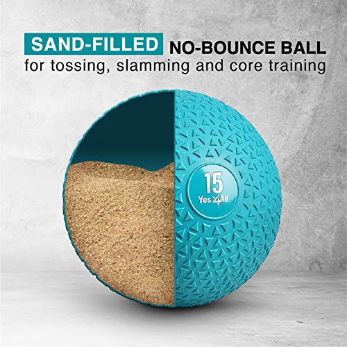 Yes4All Slam Balls, 10-40lb Weighted Ball Weight, Durable PVC Sand Filled Workout Dynamic Slam Ball for Strength Training, Triangle, Teal, 15lbs - color: Trendy teal, style: C. 15lbs