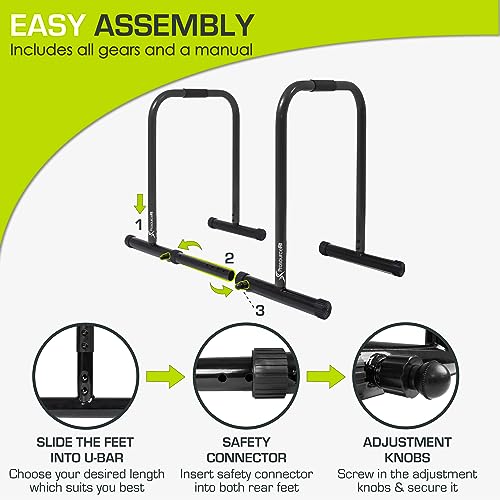 ProsourceFit Dip Stand Station, Heavy Duty Ultimate Body Press Bar with Safety Connector for Tricep Dips - color: Black, style: Lite
