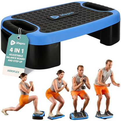 Lifepro 4-in-1 Aerobic Balance Board and Step Up Exercise Platform - Aeroflex Adjustable Multifunctional Slant Board for Home Workouts, Non-Slip Stepper Design