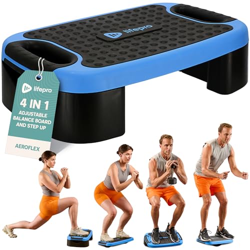 Lifepro 4-in-1 Aerobic Balance Board and Step Up Exercise Platform - Aeroflex Adjustable Multifunctional Slant Board for Home Workouts, Non-Slip Stepper Design
