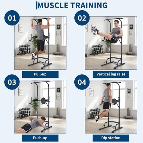 Adjustable Power Tower Pull Up Dip Station Multifunction Strength Training
