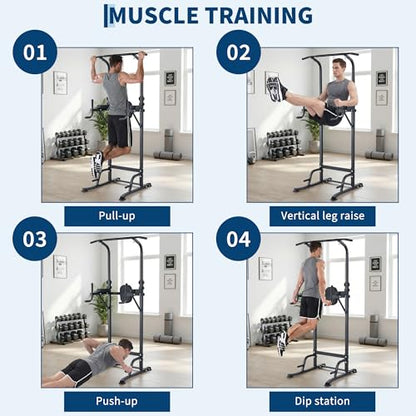 Adjustable Power Tower Pull Up Dip Station Multifunction Strength Training