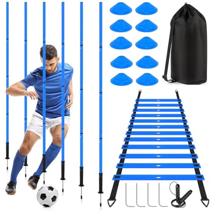 Soccer Training Equipment,Agility Speed Training Set, 20ft Agility Ladder - color: Blue