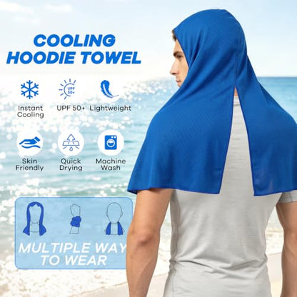 3 Pack Cooling Hoodie Towel, UPF 50+ Cooling Towels for Neck and Face - color: Royal Blue/Dark Gray/Gray