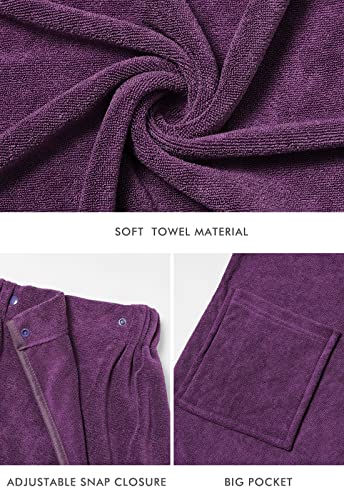 Knuffnee Women Bath Towel Robe Spa Body Wrap Shower Bathrobe Adjustable Snap Closure - color: Purple, size: Large