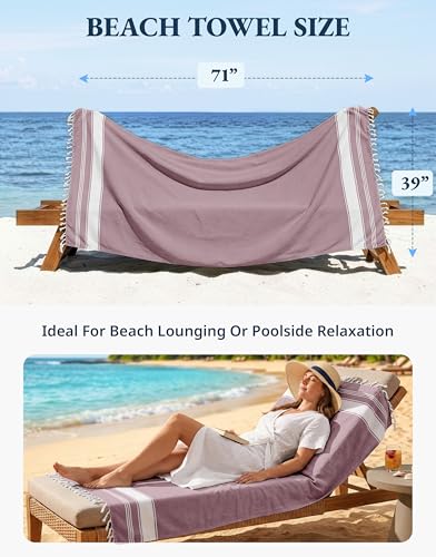 LANE LINEN Beach Towels 4 Pack - Beach Towels Oversized, Pre-Washed Extra Large Beach Towel, Quick Dry, No Sand Beach Towel, Pool Towels for Adults, 39"x71" - Wistful Mauve - color: 33: Wistful Mauve, size: Pack of 4
