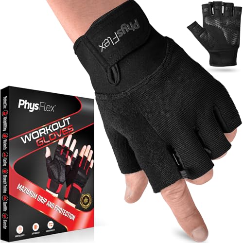 PhysFlex Workout Gloves for Men & Women - Weight Lifting & Gym Gloves with Enhanced Grip, Wrist Support & Palm Protection - Fitness, Training, Crossfit, Cycling & Exercise