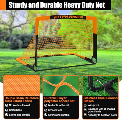 Kids Soccer Goals for Backyard Set - 2 Pack of Portable Pop Up Soccer Nets with Ball,Cones,Complete Training Equipment Kit for Toddler,Youth,Kids Age 3-14,Outdoor Sports Game