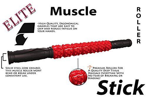 The Muscle Roller Stick, Massage for Legs | Great Gifts for Runners Men/Women, Athletes, Exercise - Shin Splints, Trigger Point - Red Elite Hard, 17" - color: Red