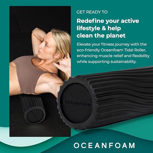 Tidal Roller - Black - Muscle Massage Foam Roller for Back Pain & Stretching - Firm and Ergonomic Wide Wave Textured - Yoga, Athletics, & Wellness - Full Size, 20" x 5" - color: Black