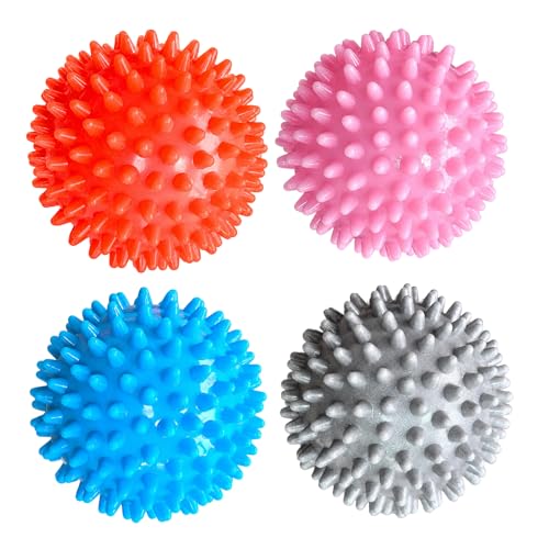 4-Pack Spiky Massage Balls, Massage Ball for Feet, Back, Feet, Hands, Muscles, Soft Spiked Massager Rollers for Plantar Fasciitis Relief, Myofascial Release, Acupressure and Stress Relief, 2.7 Inch