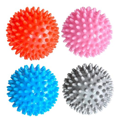 4-Pack Spiky Massage Balls, Massage Ball for Feet, Back, Feet, Hands, Muscles, Soft Spiked Massager Rollers for Plantar Fasciitis Relief, Myofascial Release, Acupressure and Stress Relief, 2.7 Inch