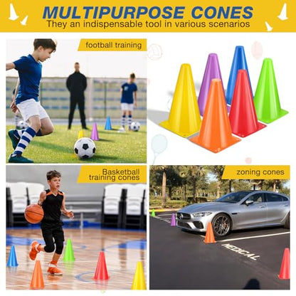 24pcs Cones 9 Inch Soccer Cones and Plastic Traffic Cones, Durable Cones for Sports Training, Ideal for Soccer, Basketball, Football, Skating, and Agility Drills Practice