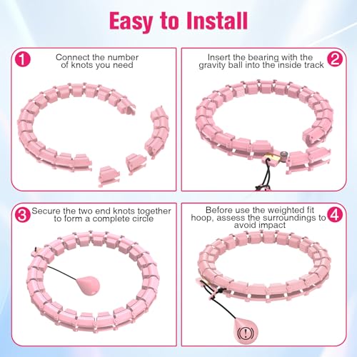 Fit Hoop Weighted Hula Pilates Circles, 32 Detachable Parts,Weight Loss Fitness Gear, Quiet Home Workout Tool - color: PINK